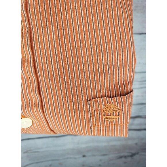 IZOD Men Long Sleeve Button Up Medium Tangerine/White Dream Pinstripe Shirt - Picture 12 of 12